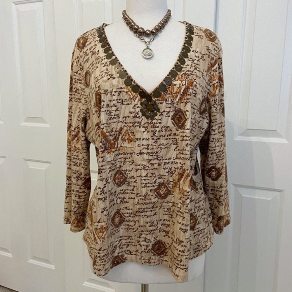 Western Vibe V-Neck Blouse with Metal Embellished Neckline
